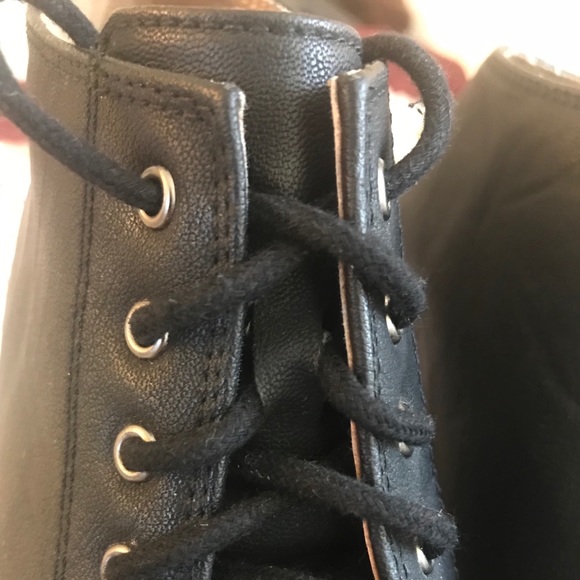 Faux Leather Wedge Booties Lace Up Hidden Heel - Picture 3 of 8